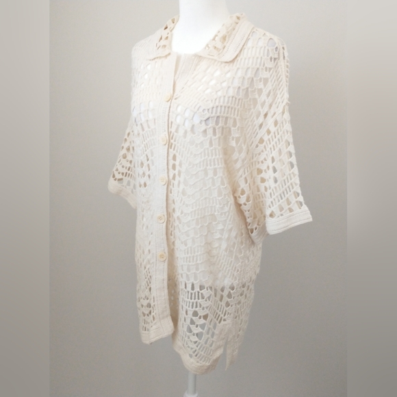 Evereve Molly cotton crocheted sweater cardigan M - Picture 5 of 8